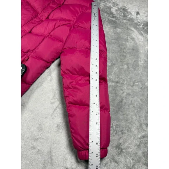 LL Bean Goose Down Puffer Coat Pink Full Zip Button Front XS Winter Jacket - Picture 9 of 10